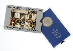 Norge, Olav V, 175 kr jubilæumsmønt 1989, Norges Grundlov, medaillepræg