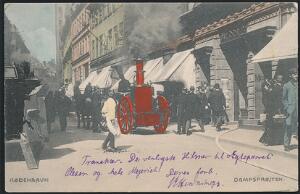 København. Dampsprøjten. Meget smukt koloreret kort, 1908