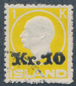 1924. Provisorium, 10 kr1 kr. gul. Fint letstemplet eksemplar. Facit 5500