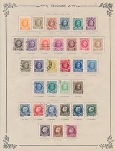 Belgien. 1849-1927. Gammel samling på 13 albumblade med mange bedre mærker. Se foto af alle sider