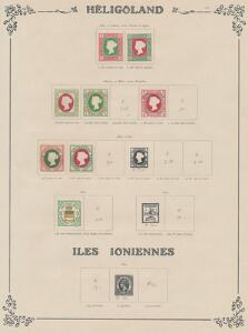 Hele Verden. Gammel samling forskellige lande på 8 albumblade, bl.a. gode mærker fra Elsass-Lothringen m.m. Se foto af alle sider