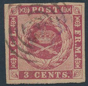 1866. 3 cents, rosa. Plade I, pos. 74. Pænt stemplet mærke, mindre blæknotering på bagsiden
