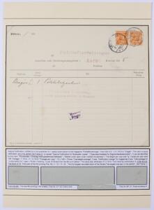 1907. 38 øre, orange. Parstykke på Avisanmeldelse fra bladet Politiefterretninger fra København 7.1.15 til Dragør