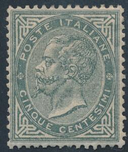 Italien. 1863. Viktor Emanuel. 5 c. grå. Sjældent ubrugt mærke. AFA 13000