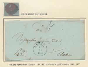 1852. Kongeligt tjenestebrev fra RÖNNE 12.10.1852 til Aaker. DAKA 500