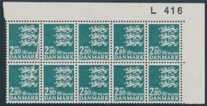 1979. 2,80 Kr. Rigsvåben. 10-blok med STOR PAPIRFOLD gennem 2 mærker.