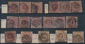 1851-1854. 4 RBS Ferslew, Thiele I-III. Planche med 17 stk. incl. flere nuancer. Nogle er tættebeklippede.