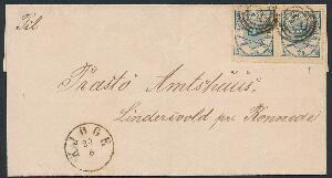 1864. 2 sk. blå. Parstykke i megte dyb blå nuance, på pænt brev til Køge.