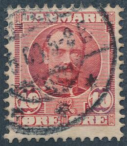 1907. Fr. VIII, 10 øre, rød. variant Klichebrud foroven. AFA 1200