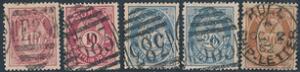1880´erne. Posthorn. 5 tidlige Posthorn, alle med SKIBS-stempler.