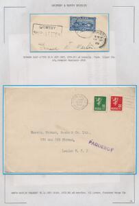 1933. SKIBS-brev til London samt brevklip fra Island, smukt opsat på udstillingsplanche.