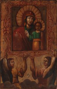 Russisk ikon frestillende Gudmoder Kazanskaya. Tempera på træ. 1920. årh. 102 x 65.5 cm.