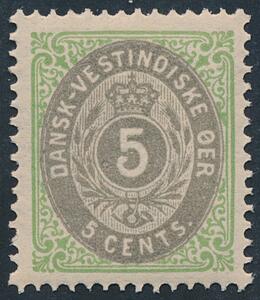 1876. 5 cents, grøngrå. Perfekt postfrisk eksemplar. AFA 500