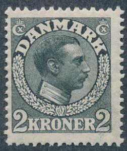 1913. Chr. X, 2 kr. Skifergrå. Postfrisk mærke. AFA 3200.