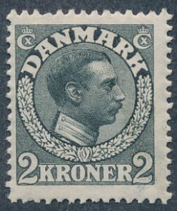 1913. Chr. X, 2 kr. Skifergrå. Postfrisk mærke. AFA 3200.