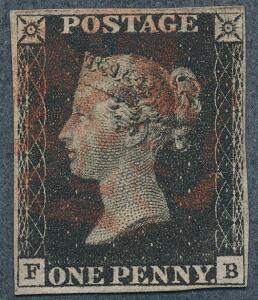 England. 1840. One penny, black. F-B. Pænt mærke.