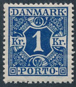 1921. 1 kr. mørkeblå. Postfrisk. AFA 1600