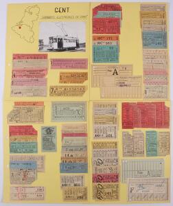 Belgien. SPORVOGNE. Udstillingssamling Sporvogne fra Bruxelles, Antverpen, Gent, Charleroi og Liege på i alt 20 sider med mange gamle fotos, billetter m.m.