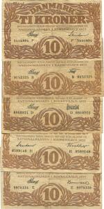 10 kr 1932 B, 1933 D, 1934 E, 1935 F, 1935 H, Sieg 104, i alt 5 stk.