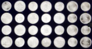 Canada, samling af 5 og 10 Dollars mønter fra De Olympiske Lege i Montréal 1976, i alt 14 stk. af hver værdi, Ag, 1020,6 g 9251000, i original æske