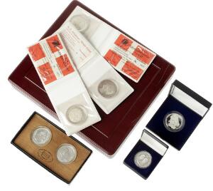 Samling af 200 og 500 kr mønter, div. erindringsmønter, Fregatten Jylland-medailler samt enkelte Panimex-medailler og andre mindemedailler
