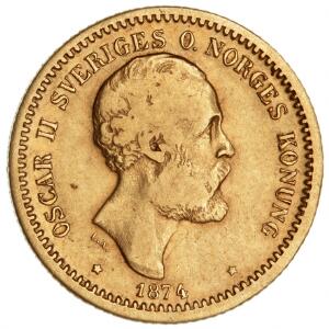 Sverige, Oscar II, 10 kr 1874, SM 25a, F 94