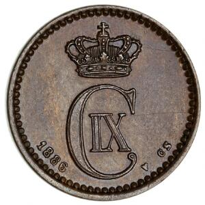 1 øre 1886, H 19A, flot mønt med 2 ridser på advers
