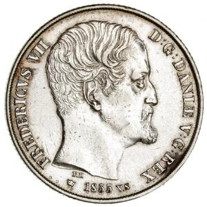 Frederik VII, 2 rigsdaler 1855 VS, H 6A, pudset