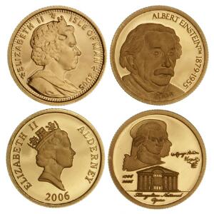 Lille lot bestående af 4 stk. mønter fra samlingen Verdens mindste Guldmønter, i alt Au, 5 g 999,91000
