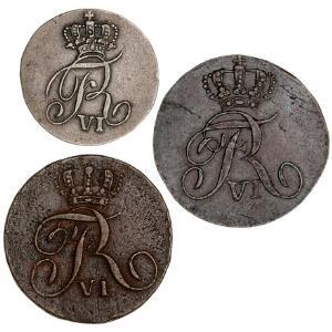 Norge, Frederik VI, 1 skilling 1809, NM 7 2 stk. med rossetter og ovaler samt 8 skilling 1809 IGP, NM 1, i alt 3 stk. i varierende kvalitet