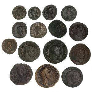 Romerske kejserdømme og Byzans, lot på 15 kobber- og billonmønter, mange i pæne kvaliteter