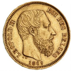 Belgien, Leopold II, 1865-1909, 20 Francs 1869, F 412