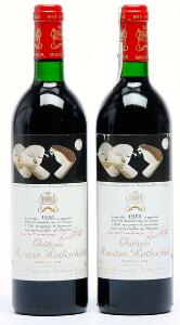 2 bts. Château Mouton Rothschild, Pauillac. 1. Cru Classé 1986 A hfin.