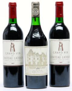 2 bts. Château Latour, Pauillac. 1. Cru Classé 1987 A-AB bn.  etc. Total 3 bts.