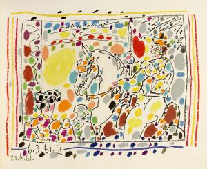 Original lithographs by Picasso J. Sabartes A los Toros avec Picasso. 1961.  Richly illust. with numerous plates and 4 lithographs.