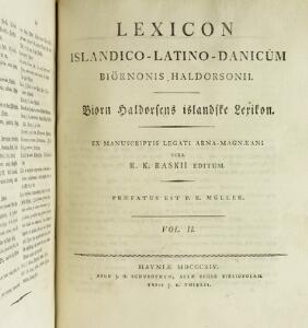 R.K.Rask ed. Lexicon Islandico-Latino-Danicum. Biörn Haldorsens islandske Lexikon. Cph 1814.