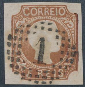 Portugal. 1856. Pedro V, 5 R. gulbrun. Pragteksemplar. Michel EURO 190