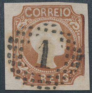 Portugal. 1856. Pedro V, 5 R. gulbrun. Pragteksemplar. Michel EURO 190