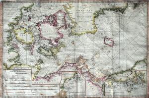 Gerard van Keulen Engraved and handcoloured map Nieuwe Wassende Zeekaart van de Oost-Zee. Early 19th century.
