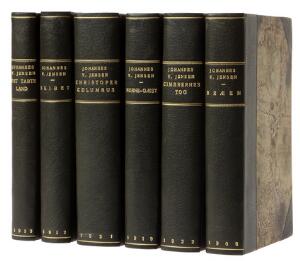 Johannes V. Jensen - Den lange Rejse Johannes V. Jensen Bræen. Cph 1908.  Skibet. Cph 1912.  4 other vols. In uniform half calf. 6