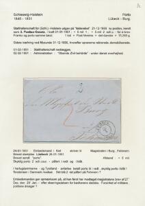 1851. Brev fra Lübeck 26.1.1851 til Fehmern. Monteret med fuld beskrivelse på udstillingsplanche