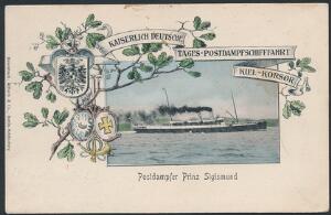 Korsør-Kiel Postdamper 1904. På bagsiden violet liniestempel PAQUEBOT