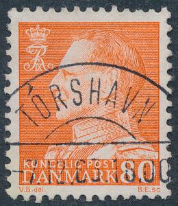 1953. 80 Øre, orange, Fr. IX. Luxus stemplet TORSHAVN 7.12.63.
