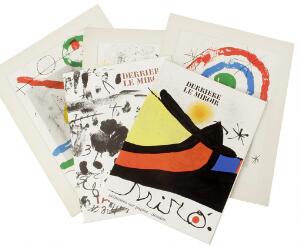 Orig. lithographs by Miró Derriere le mirror 175  Derriere le mirror 193194. Enclosed 4 loose lithographs, all in passepartouts. 6