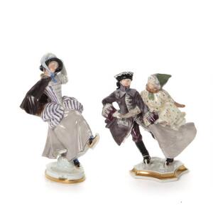 Hans Tegner, Jens Jacob Bregnø To figurer af porcelæn, dekorerede i farver. 8022, 8027. BG. H. 15-16,5 cm. 2