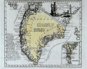 F. J. J. von Reilly Engraved and partly handcoloured map entitled Grönland, soweit es bekannt ist mit den Inseln Færöer Nro 77. Measure 25 x 30 cm.