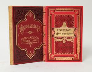 Henrik Ibsen Når vi Døde vågner. 1899.  Gengangere. 1881. 1st editions. Bound in publishers full decorated cloth.  10 vols. 12