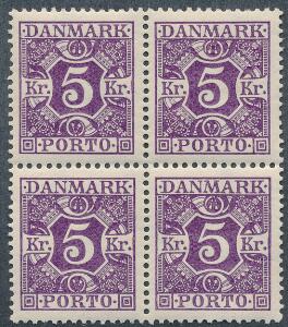 1924. 5 kr. violet. Postfrisk fireblok. AFA 1600