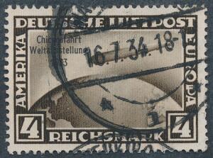 Tyskland. 1933. Zeppelin, Chicagofart, 4 RM. brun. Stemplet AFA 2000