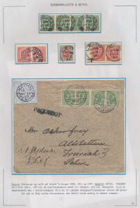 1907. Dobbelthoveder. Udstillingsplanche med SKIBS-brev til SCHWEIZ samt mærker med SKIBS-stempler.